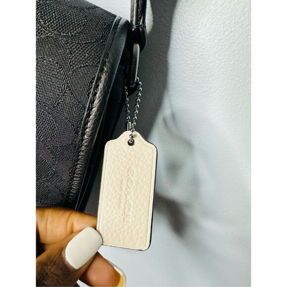 COACH NWT Thompson Crossbody Bag Jacquard Varsity Stripe Black Leather Snap - Picture 6 of 12